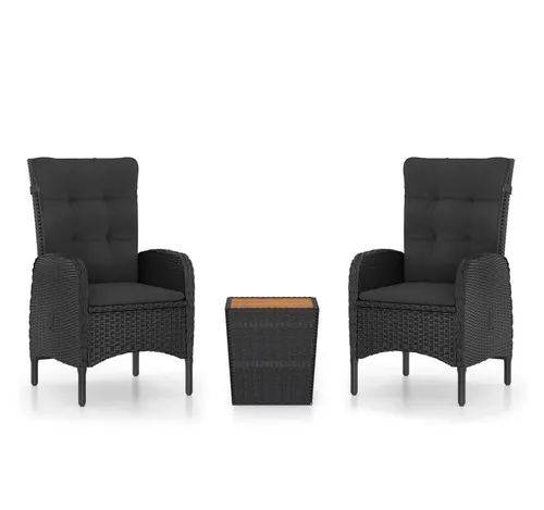 vidaXL 3-tlg. Bistro-Set aus Poly Rattan und Akazienholz - Elegantes Gartenmöbel-Set für entspannte Stunden im Freien! Robuste Stahlrahmen, wetterfestes Rattan und ergonomische Sessel sorgen für höchsten Komfort.