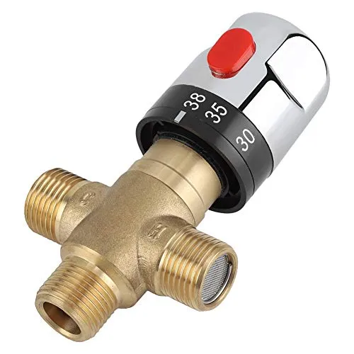 Thermostat Thermostatisches Mischventil, 4 Wege Thermostatmischer Wassertemperaturrohr, Thermostatventil G1/2 Zoll Beckenthermostat, Thermostatsteuerung Messingventilrohr Ther