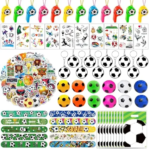Acuiwer 114 Stück Fußball Partygeschenk-Set, Geburtstagsparty-Zubehör, Spiel-Goodie-Tüten, Geschenktütenfüller, Piñata-Füller, Cartoon-Themen-Partyspielzeug