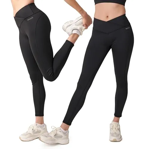 SNOCKS Highwaist Leggings Sporttights mit V Cross (1-tlg) ohne kratzenden Zettel, schnelltrocknend und komfortabel schwarz M