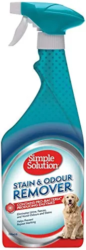Simple Solution Flecken- & Geruchsentferner-Spray für Hunde 750ml | Enzymreiniger gegen Urin, Kot, Erbrochenes. Wirkt bei allen Tier-Verschmutzungen in 15 Min.