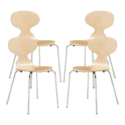 Esszimmerstuhl ‘Kil’ 4er Set - Stilvolle Küchenstühle aus Holz und Metall - Esszimmerstühle im 4er-Set, stapelbar und platzsparend, ideal für gemütliche Mahlzeiten und flexible Einsatzmöglichkeiten in jedem Raum.