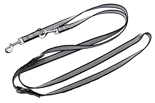Robuste leichte Doppelleine aus Nylon Hundeleine für Hunde bis 60kg mehrfach verstellbar (Schwarz/Grau, 6M)