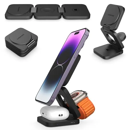 CubeNest E310 – 3-in-1 Magnetisches Wireless Ladegerät mit MagSafe – Grau - Ladegeräte & Dockingstationen, 3-in-1 Funktion für gleichzeitiges Laden von mehreren Geräten, ideal für unterwegs.