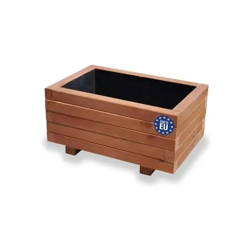 alfalux Hochbeet 60 x 40 x 30H cm mit 1x Wasserablauf Blumenkasten aus Holz Pflanzkübel Garten Balkon Terrasse Pflanzkasten Nuss Braun AB60KAN4030NU