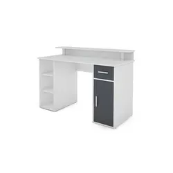 byLIVING Schreibtisch Diego 120 cm - Moderner Kinderschreibtisch in Weiß und Anthrazit, bietet viel Stauraum mit Schublade, Schrank und offenen Fächern – ideal für ein aufgeräumtes Kinderzimmer.