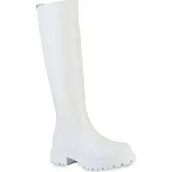 VAN HILL Damen Leicht Gefütterte Plateaustiefel - Weiß - Größe 42 - Wanderschuhe mit leicht gefüttertem Kunstfell, ideal für Frühling, Herbst und Winter. Der bequeme Plateau-Stiefel bietet eine rutschfeste Profilsohle für sicheren Halt.