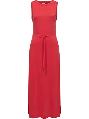 Ragwear Damen Maxikleid Giggi Red Gr. XL – Stylisches Shirtkleid - Luftiges, langes Damenkleid mit Rundhalsausschnitt und Taillenzugband. Ideal für warme Tage, bietet Beinfreiheit durch seitliche Schlitze. Ein perfekter Begleiter für Freizeit und Strand!