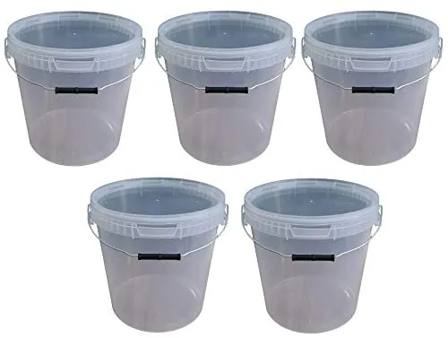 Liter Eimer mit Deckel transparent, stapelbarerer Milch-/Vorratseimer, Honigeimer Kunststoffeimer mit Lebensmittelfreigabe, Lebensmittelechte Behälter, Leereimer für Mehl, Wassereimer, 5 Stück 5 x 20