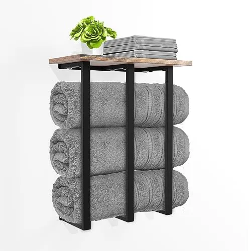Whimsii Handtuchhalter zur Wandmontage mit Regal, Badezimmer-Handtuchaufbewahrung für gerollte Handtücher, Perfekter Organizer für kleine Badezimmer, 3 stabile Eisenstangen und trägt 25 kg Gewicht