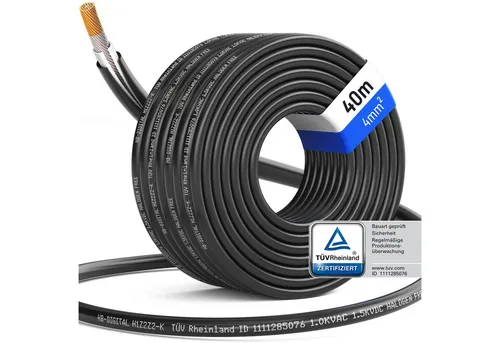 hb-digital Solarkabel 4 mm² für Solar Anlagen - 40m schwarz - Hochwertiges 4 mm² PV Kabel für Solarinstallationen, UV-beständig und temperaturresistent von -40 °C bis +90 °C, ideal für langlebige Anwendungen.