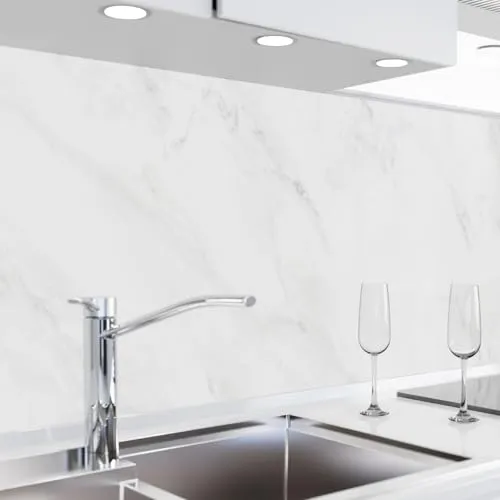 danario Küchenrückwand selbstklebend - Matt - Spritzschutz Küche - versteifte PET Folie - 0,4 mm - Marmor weiß - 60cm x 280cm