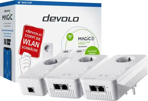 Devolo Magic 2 WiFi next Multiroom Kit - Powerline WiFi 5 mit bis zu 2400 MBit/s, sorgt für lückenloses Mesh-WLAN im ganzen Haus - einfach einstecken und sofort surfen!