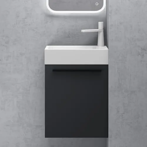 doporro Badezimmer-Set Waschplatz Badmöbel-Set Gäste WC Waschbecken Waschtisch mit Unterschrank Anthrazit matt Waschbeckenunterschrank 46x26x63cm Pisa