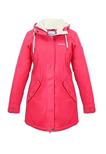 Regenliebe Damen Regenmantel Friesennerz mit Teddyfleece, Größe 40, Azalea Pink - Stylischer Damen Regenmantel mit kuscheligem Teddy-Fleece-Futter, wind- und wasserdicht. Ideal für unbeständiges Wetter, mit verstellbarer Kapuze und praktischen Taschen.