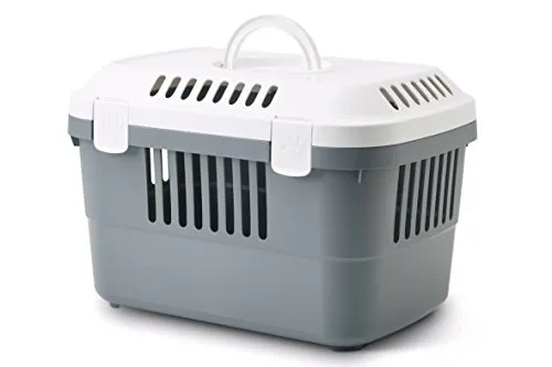 Discovery 1 Transportbox für Haustiere, 33x48x31 cm, weiß/grau - Hundeboxen für Katzen und Welpen bis 5 kg, mit optimaler Belüftung für maximalen Komfort und einfacher Zugang für Tierarztbesuche.