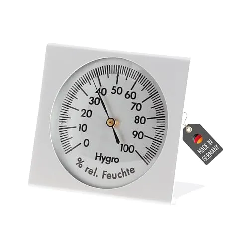 Lantelme Hygrometer aus Alumium – Deutsche Herstellung – Freiliegende Mechanik – Präzise Luftfeuchtigkeitsmessung 0-100% – Schimmelprävention & Heizkostenersparnis