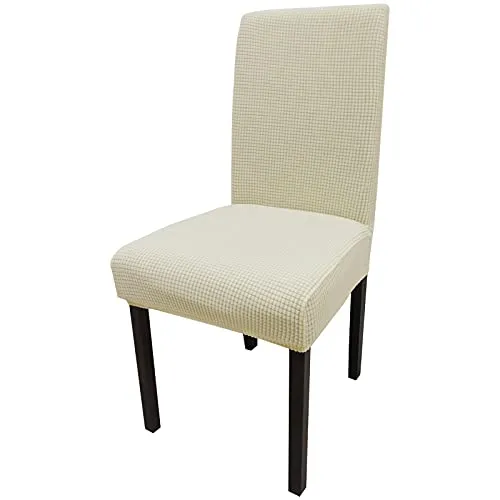 Leeyunbee Universal Stretch Stuhlhussen 4er Set, Abnehmbarer Waschbarer Jacquard Spandex Stuhlbezug, Elastische Moderne Beschützer Stuhlüberzüge für Esszimmer Hochzeit Partys Bankett Deko (Beige)