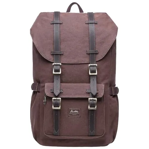 KAUKKO Vintage Canvas Rucksack 15 Zoll Laptopfach von KAUKKO