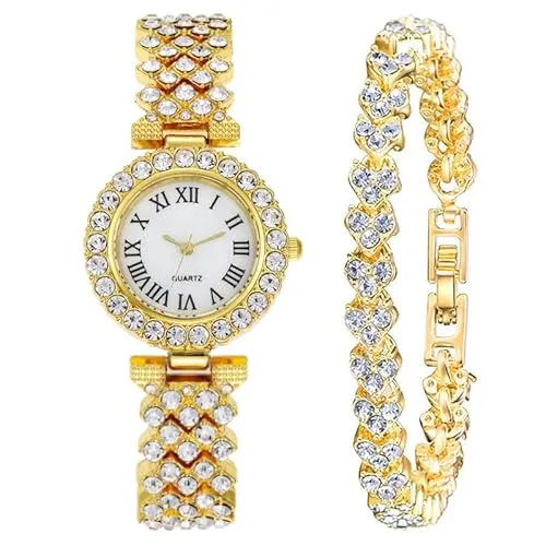 LIWEARE Damenuhren Glänzender Strass Kleines Zifferblatt Quarz Feines Armbanduhren für Damen Damenuhr Frauen Uhr Armband (Golden)