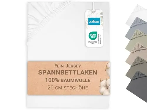 ZOLLNER Spannbettlaken Fein-Jersey 140 x 200 cm - Bettlaken aus 100% Baumwolle mit rundum Gummizug, ideal für Boxspring- und Wasserbetten. Pflegeleicht und waschbar bis 95°C, OEKO-TEX® zertifiziert für höchste Qualität.