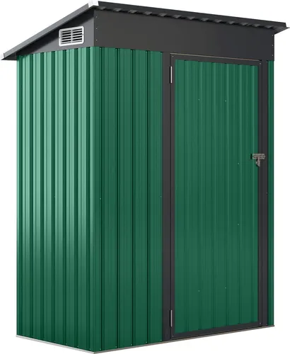 COSTWAY Gartenhaus Metall, 150 x 90,5 x 185 cm | 1,5 m³, Gerätehaus mit Pultdach & Tür, Geräteschuppen abschließbar, Gartenhütte Outdoor Grün