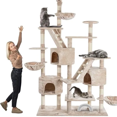 HAPPYPET Kratzbaum SAM - XXL deckenhoch 260 cm für mehrere Katzen - Aktivitätskratzbaum mit stabilen 8 cm Säulen, mehreren Höhlen und Liegemulden. Ideal für verspielte Katzen, bietet Sicherheit und Spielspaß auf mehreren Ebenen.