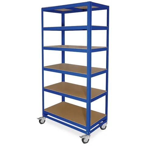 BRB-Lagertechnik Regaltransportwagen 6 Ebenen - Transportwagen mit 6 Ebenen, ideal für effizientes Kommissionieren und Lagerung, stabil und platzsparend in blau