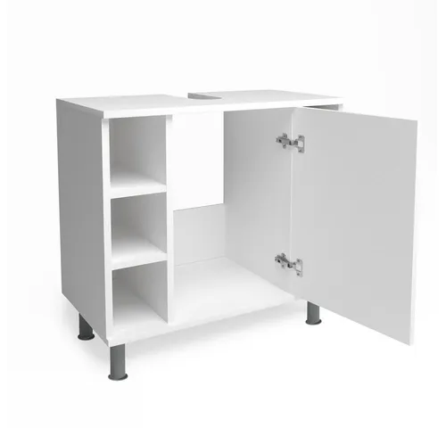 Vicco Waschbeckenunterschrank Fynn, Weiß, 60 x 54 cm - Waschbeckenunterschrank mit 7 Fächern und Siphonausschnitt, ideal für eine platzsparende und stilvolle Badezimmergestaltung.
