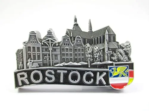 Rostock Neuer Markt Vorpommern Metall Magnet Germany Souvenir Neu
