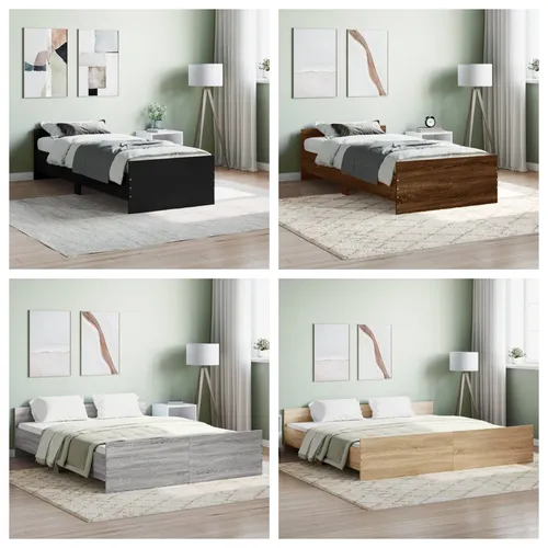 Bettgestell Hochbett mit Kopf- und Fußteil - Hochwertiges Bettgestell in Sonoma Eiche, ideal für platzsparende Schlafzimmer und bietet eine stabile Liegefläche aus massivem Kiefernholz.