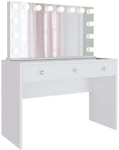 CLP Schminktisch Nettie mit Hollywood-Spiegel in weiß von CLP