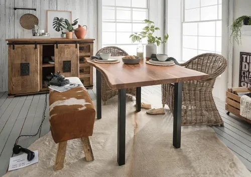 Esstisch 110 x 70 cm mit echter Baumkante - PROMO KITCHEN Akazie Massiv - Tisch aus massiver Akazie mit authentischer Baumkante, ideal für stilvolle Essbereiche. Perfekt für Wohnzimmer, Esszimmer und Küchen.