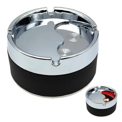 Runder drehbarer Aschenbecher, Tischaschenbecher, modern, bunt mit aufklappbarem Deckel für Zigaretten, Asche und Zigaretten im Garten, Bar, Büro, Zuhause (Schwarz)