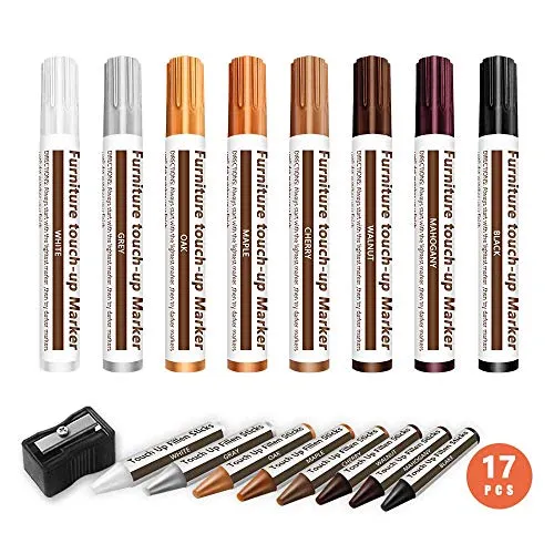 17-teiliges Möbelreparatur-Set, Holzreparatur-Marker, Reparaturstift, Kratzer-Reparatur-Set, Marker und Wachsstäbchen, Entferner für Flecken, Kratzer, Holzböden, Tische, Tische, Tischler, Bettpfosten
