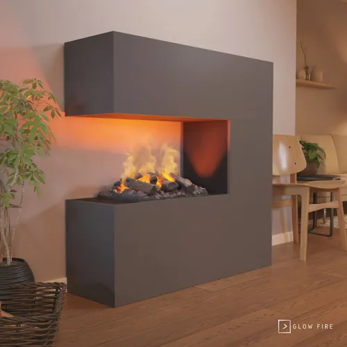 GLOW FIRE Elektrokamin Schiller – 3D Wasserdampfkamin mit Knisterfunktion - Elektrokamine: Realistisches Flammenspiel mit Wasserdampftechnik und beruhigendem Knistereffekt für eine entspannte Atmosphäre im Raum.