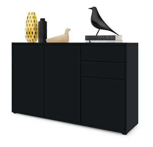 Vladon Kommode Ben V3 - Moderne Eleganz in Schwarz matt - Kommode mit 3 Türen und 2 Schubladen, bietet viel Stauraum und besticht durch modernes Design; ideal für stilvolle Wohnräume.