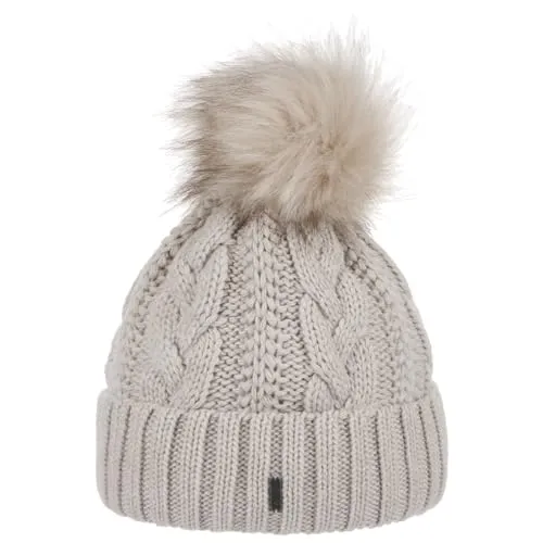 McBURN Bommelmütze Damen - Strickmütze mit Umschlag, Made in Italy - Elegante Bommelmütze aus Wolle mit Fleecefutter für optimalen Kälteschutz. Ideal für die kalte Jahreszeit, perfekt kombinierbar und in klassischem Beige.