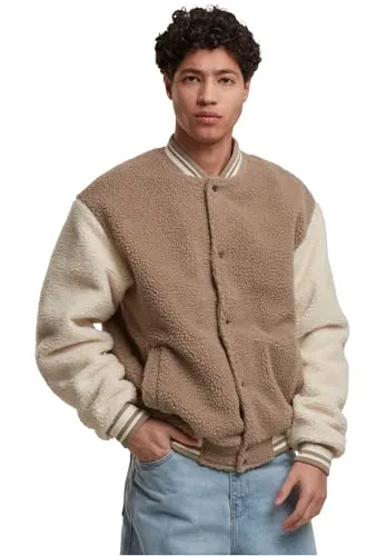 Urban Classics Herren Übergangsjacke Teddy College Jacket - Lässige College-Jacke im Loose Fit mit kuscheligem Teddyfell und gesteppten Ärmeln. Ideal für entspannte urbane Looks und kühle Tage. Praktische Taschen für deine Essentials.