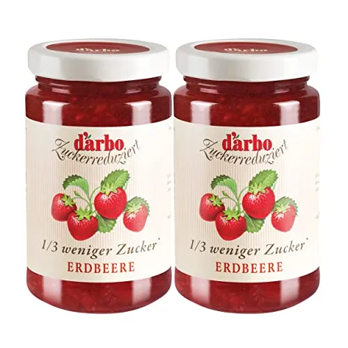 Food-United DIÄT-KONFITÜRE ERDBEER 2x 330g mit 67% weniger Kalorien fruchtiger-Brot-Aufstrich höchster Qualität von DARBO für gesunde Erdbeer-Füllungen-Gebäck-Kuchen-Plätzchen