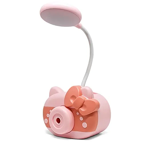 Retoo Rosa LED Schreibtischlampe für Kinder mit Spitzer, stifthalter und handyhalter, 4 in 1, Augenfreundlich Leselampe, USB, Geschenk für Mädchen, Tischlampe, Schreibtischleuchte, Leselampe