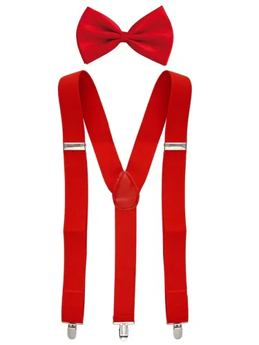Hosenträger und Fliege Set rot längenverstellbar Kostüm Fasching Karneval Clips