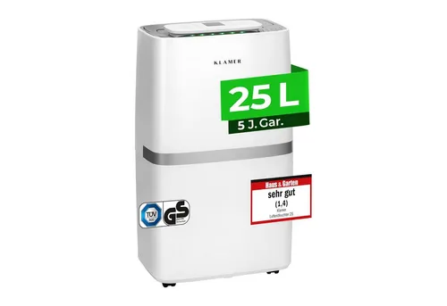 KLAMER Luftentfeuchter Elektrisch 20L - Luftentfeuchter für Räume bis 195m³, mit 20l/Tag Leistung, praktischen Timer und Nachtmodus für optimalen Komfort.