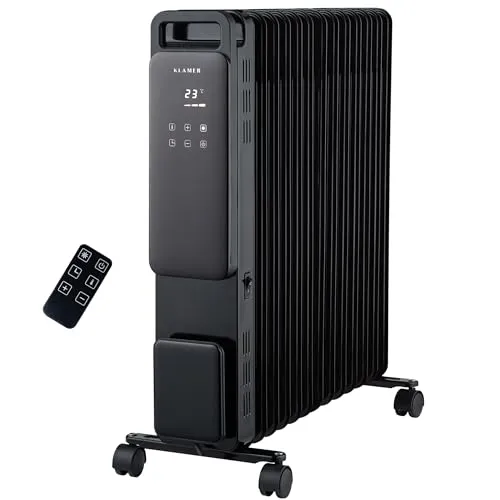 KLAMER Ölradiator 2500 W - Energiesparende Elektroheizung mit Fernbedienung - Elektroheizkörper mit 13 Rippen, 3 Heizstufen und Eco-Modus für effiziente Wärmeverteilung. Ideal für schnelle und gleichmäßige Erwärmung Ihrer Innenräume.