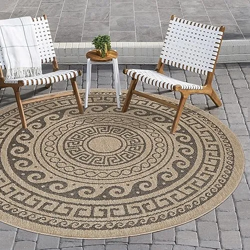 Carpettex Outdoor Teppich Wetterfest 120 cm Rund Sisal & Jute Optik Natur - Ideal für Balkon, Garten, Terrasse und als Küchenteppich - Teppich Waschbar, Wasserfest, Pflegeleicht, Vintage Design