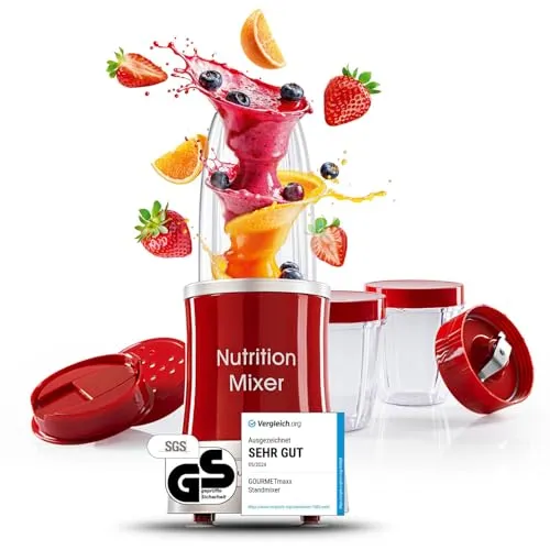 GOURMETmaxx Nutrition Mixer | 11-tlg. Smoothie Maker mit To-go Zubehör