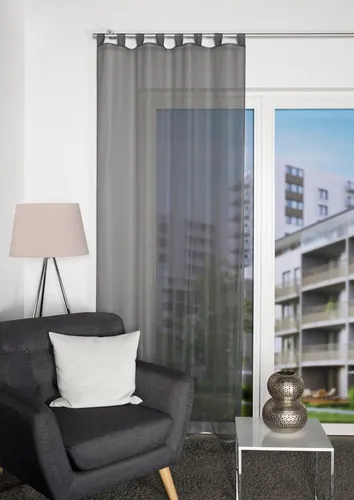 Home Basics Vorhang Schlaufenschal NESSI Transparentvoile 245x135 cm, 2er Set - Fertiggardinen aus leichtem, transparentem Voile, ideal zur Verschönerung Ihres Zuhauses. Erhältlich in verschiedenen Farben, mit 8 Schlaufen für einfache Montage.