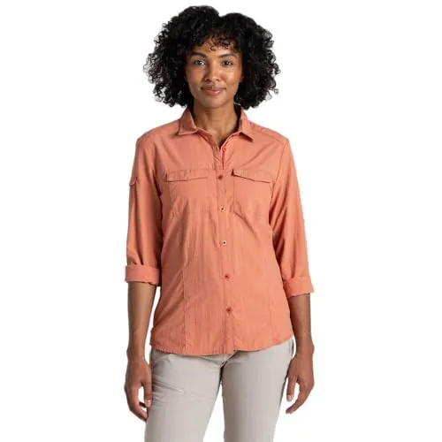Craghoppers Nosilife Adventure Long Sleeved Shirt III - Red Sandstone - Modische Wanderbluse für Damen mit NosiLife-Technologie für UV- und Insektenschutz, schnelltrocknend und ideal für Reisen in warmen Klimazonen.