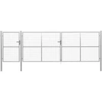 vidaXL Gartentor Stahl - Silber, 500 x 150 cm - Gartenzäune: Robustes und langlebiges Zauntor aus Hochleistungsstahl, rost- und korrosionsbeständig, mit zusätzlicher Festigkeit durch verschweißten Maschendraht und inklusive Schloss mit 3 Schlüsseln.