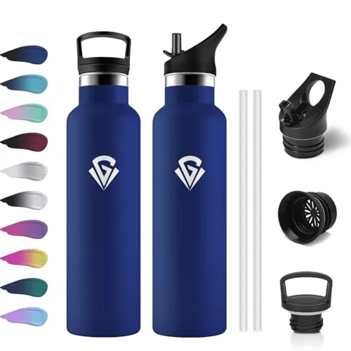 Trinkflasche Edelstahl 750ml, Thermoskanne BPA-Frei, Metall Wasserflasche Doppelwandig Isoliert, Auslaufsichere Wasserflasche Kohlensaeure Geeignet, für Fitness, Schule, Outdoor, Camping, Fahhrad